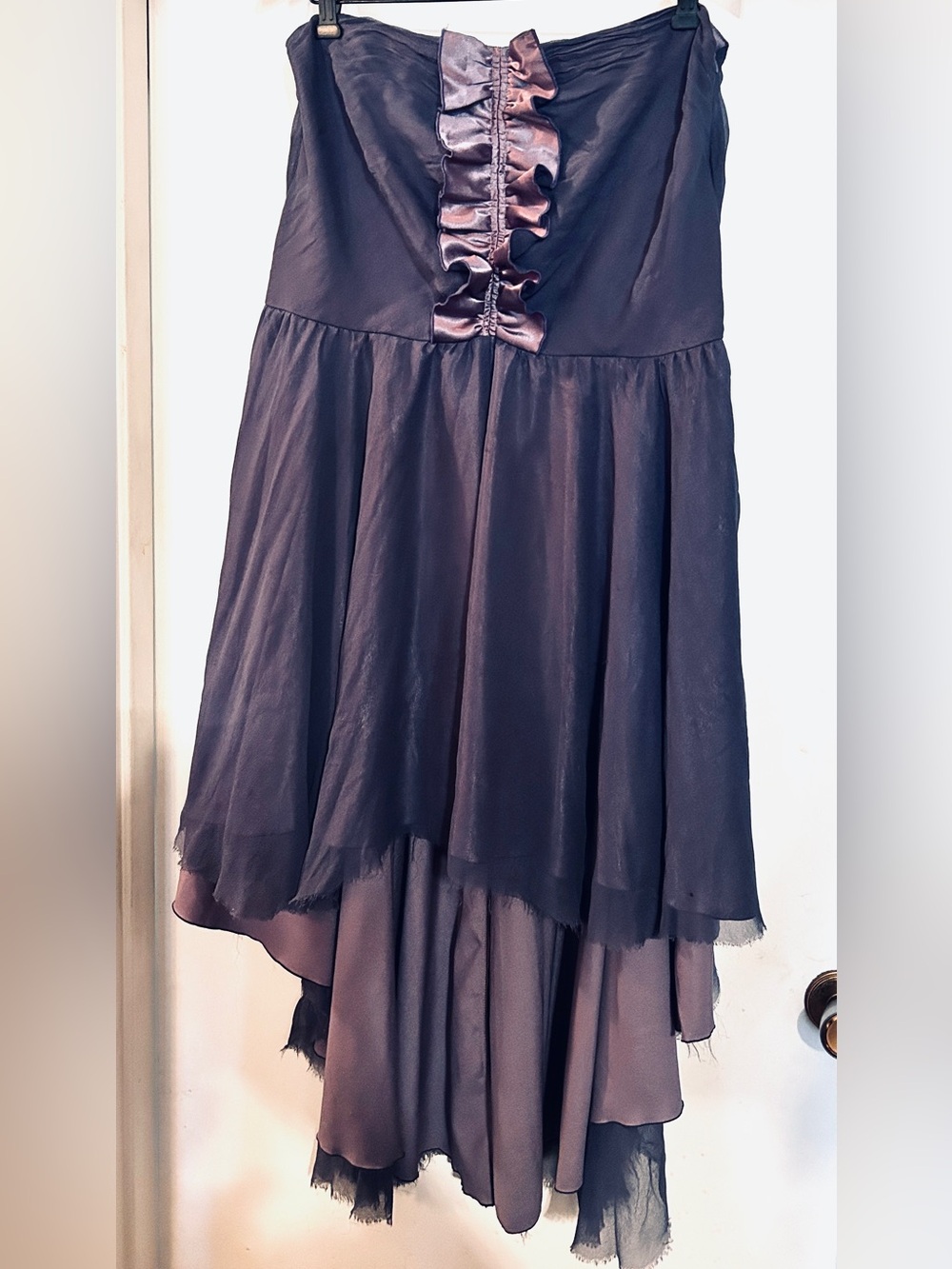 Maggie Walt Deep Plum Layered Ruffled High Low Skirt